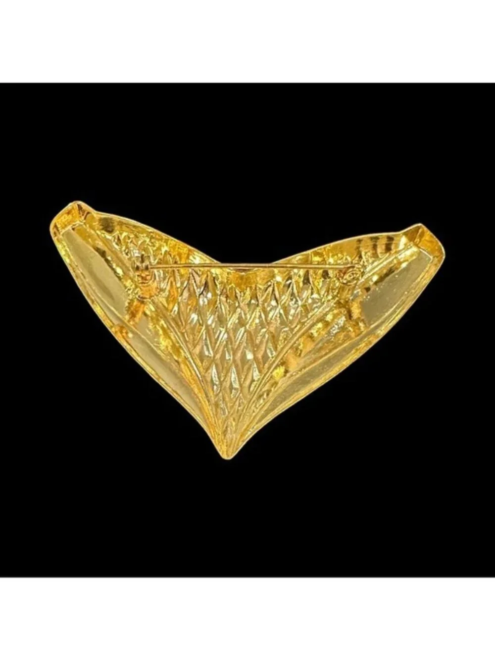 Vintage Gold Tone Chevron Brooch Pin Textured Design 2.75 x 2 Inches Elegant Sta